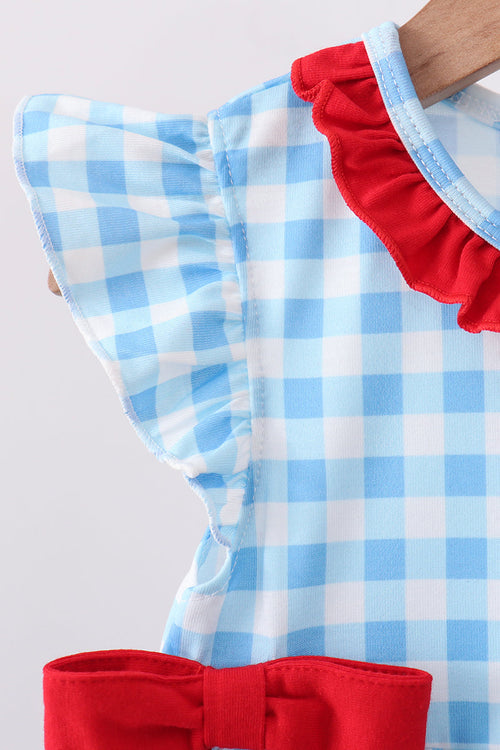 Blue Apple Appliqué Gingham Bloomer Set