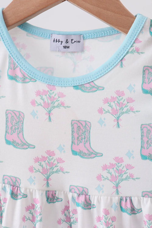 Blue Boots Print Bloomer Set