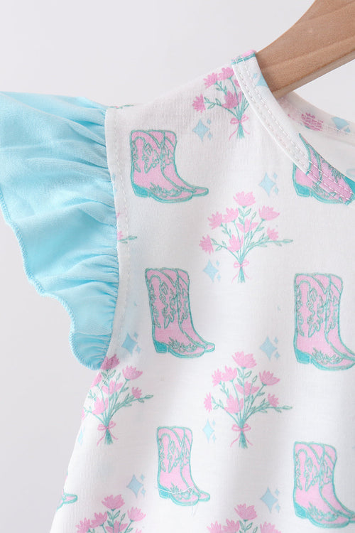Blue Boots Ruffle Shorts Set