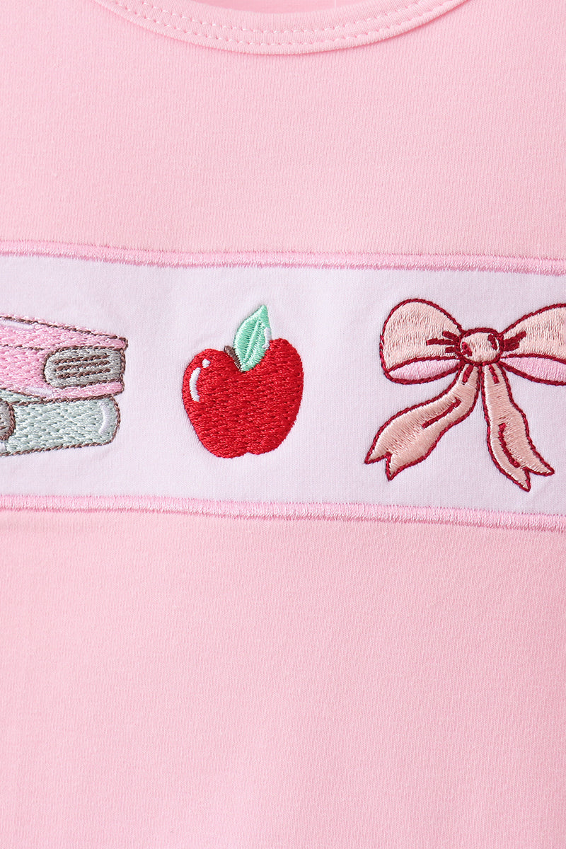 Pink Apple Embroidered Ruffle Set