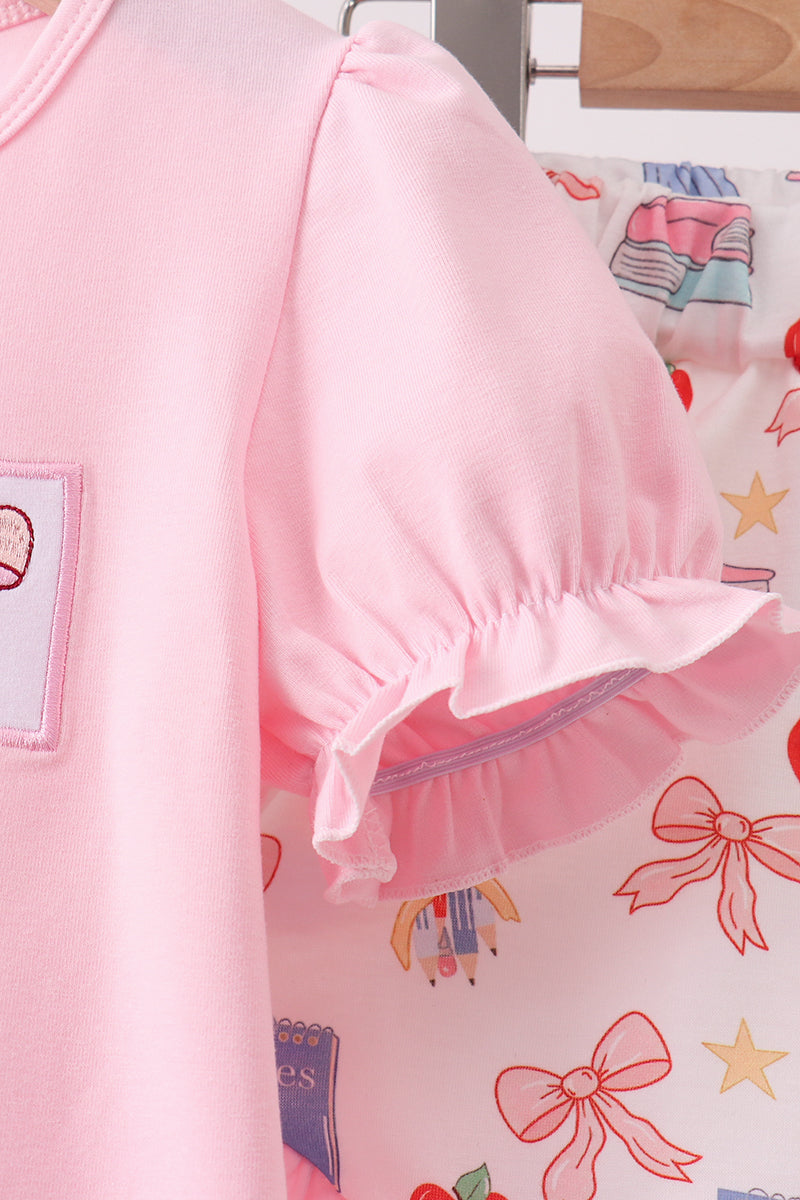 Pink Apple Embroidered Ruffle Set