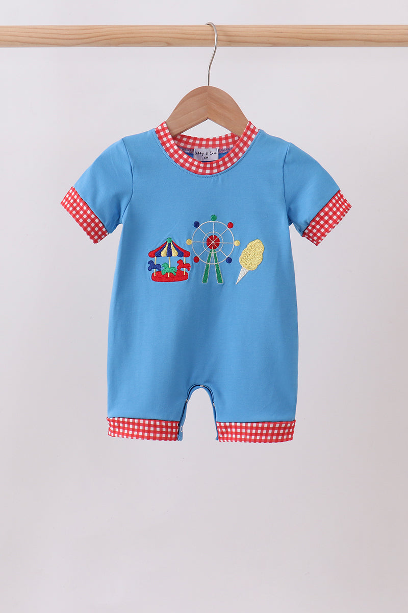 Blue Carousel Embroidered Romper