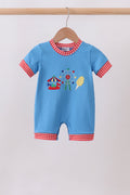 Blue Carousel Embroidered Romper