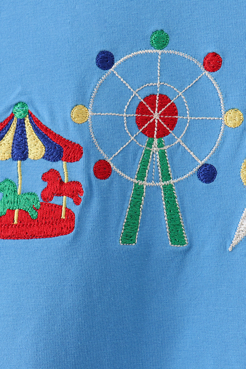 Blue Carousel Embroidered Romper