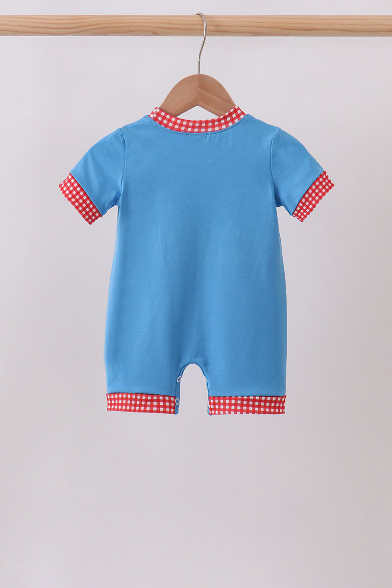 Blue Carousel Embroidered Romper