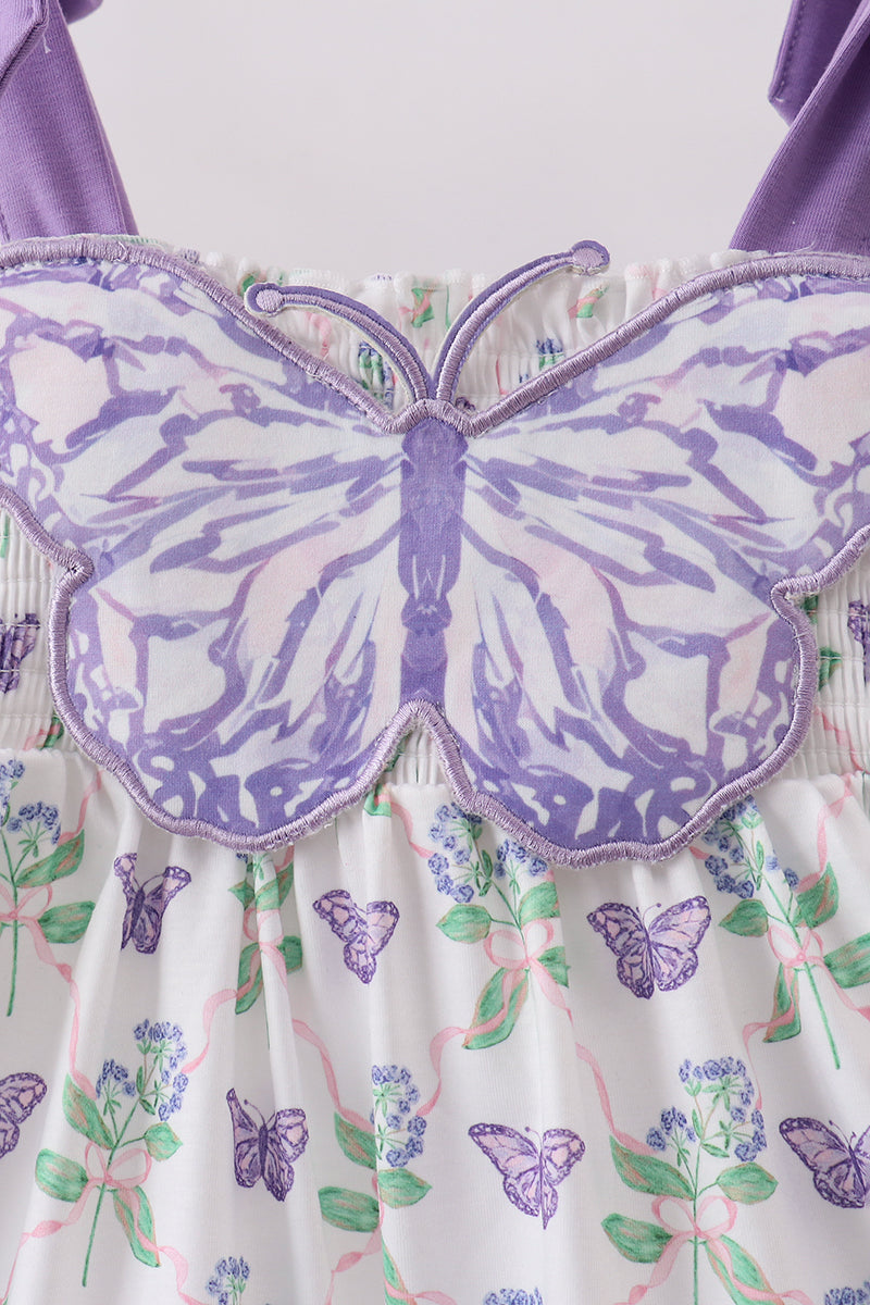Purple Butterfly Applique Shorts Set