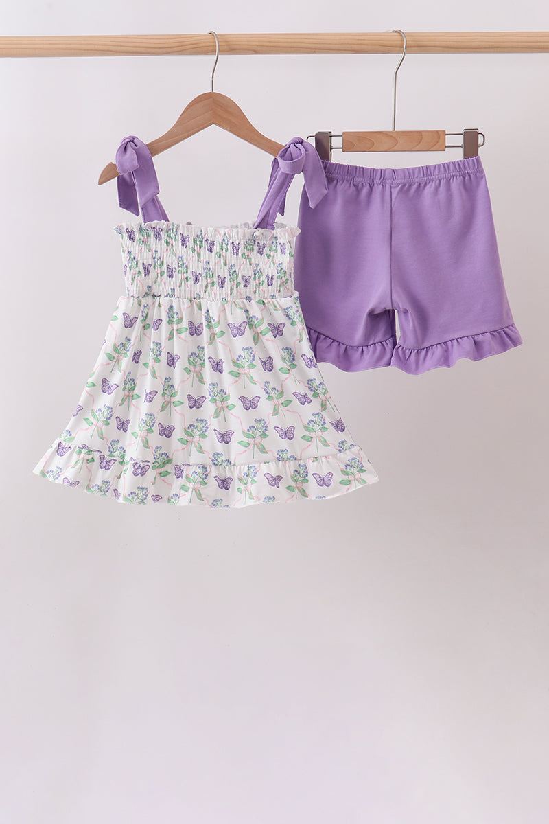 Purple Butterfly Applique Shorts Set