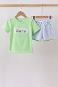 Green Train Embroidered Seersucker Set