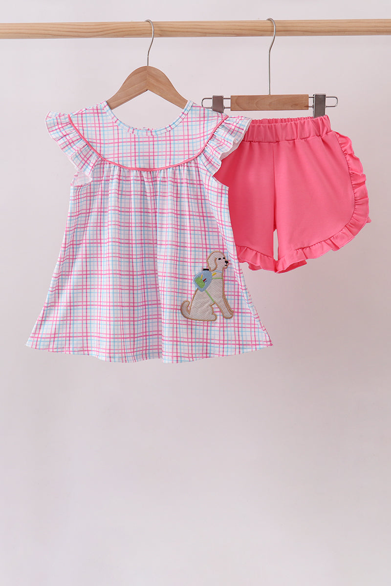Pink Puppy Applique Ruffle Set