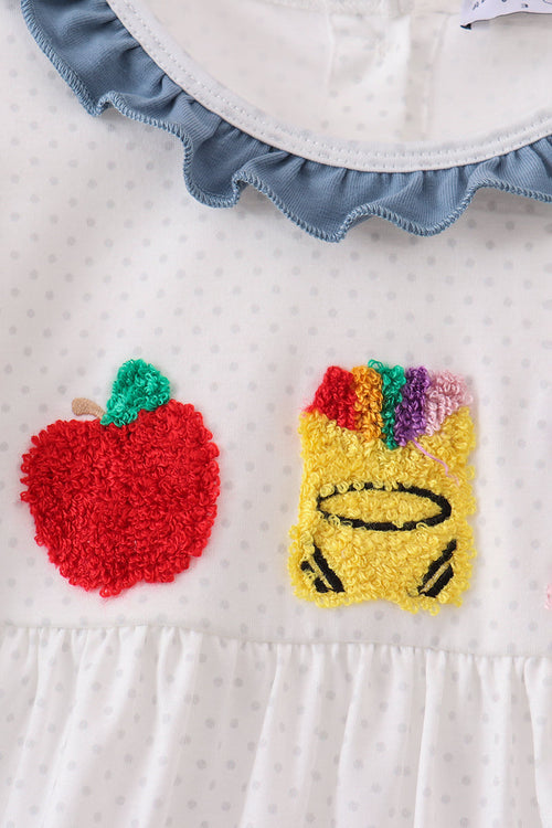 Blue Apple Crayon French Knot Ruffle Dress