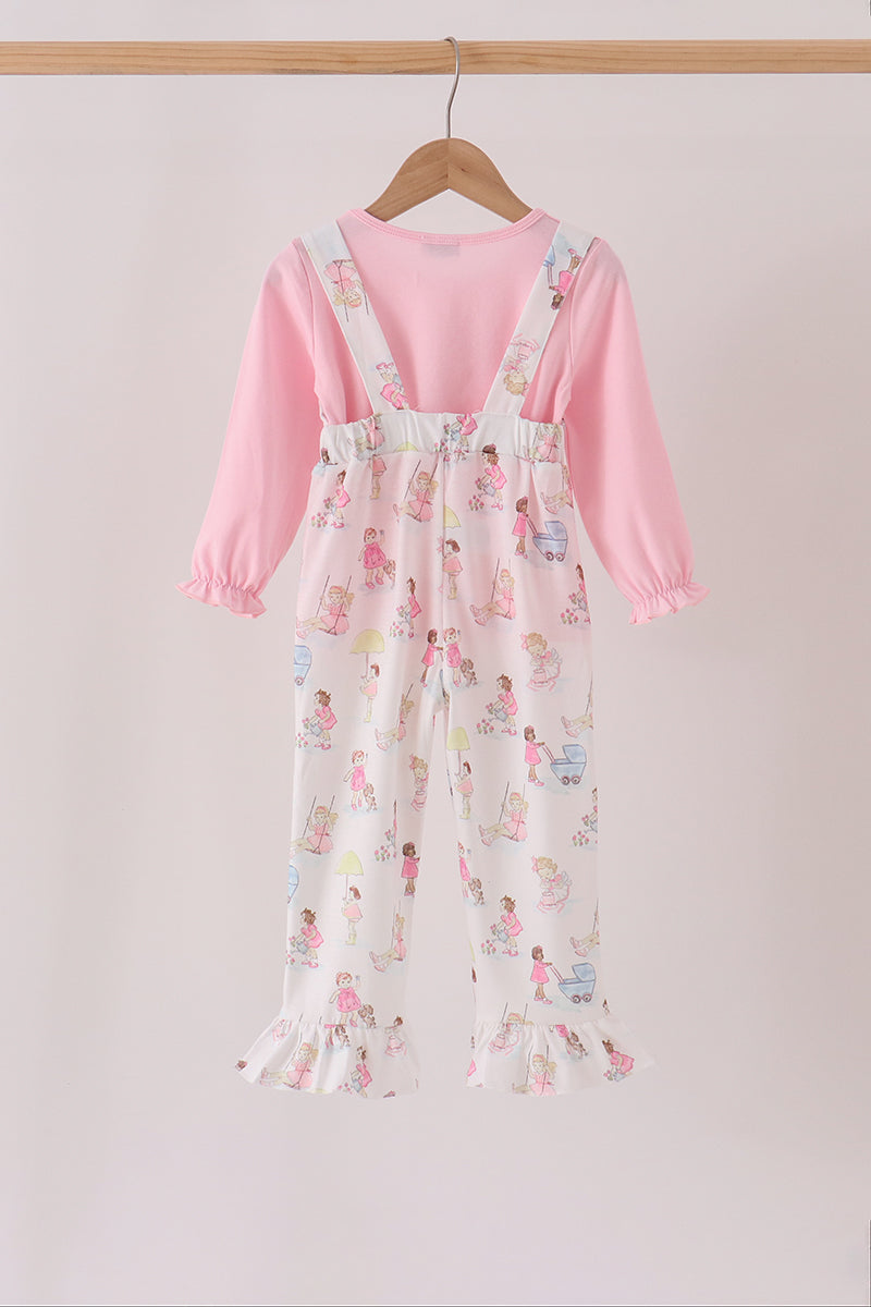 Pink all day adventure ruffle jumpsuit set