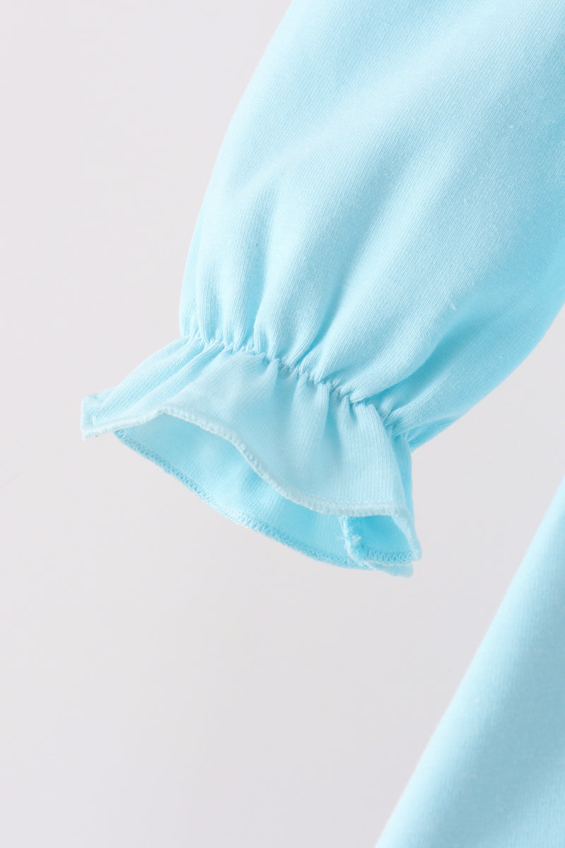 Blue bow french knot ruffle plaid bloomer set