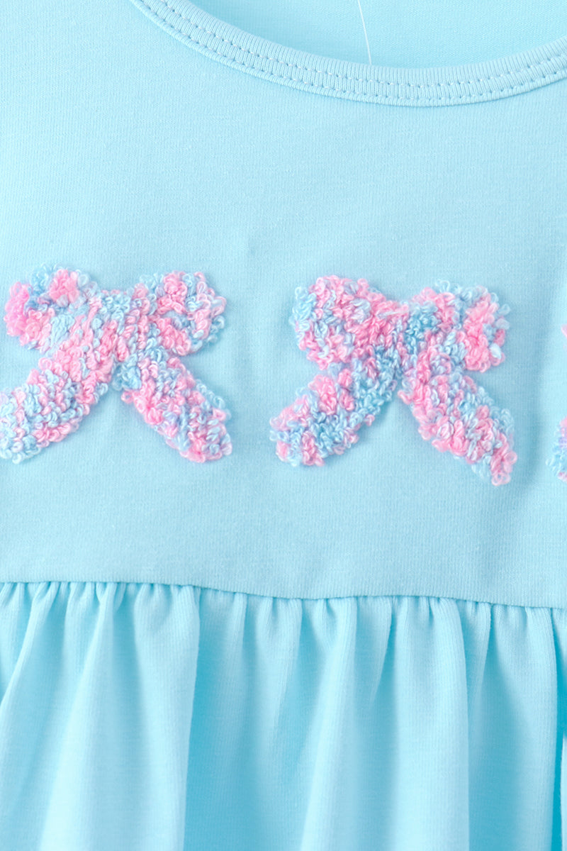Blue bow french knot plaid pants set