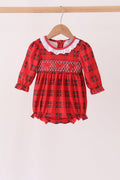 Red Plaid Bow Smocked Ruffe Bubble