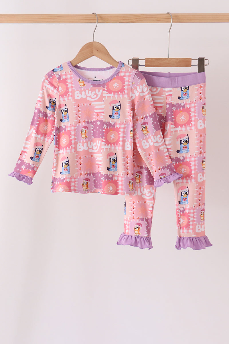 Purple christmas bluey bamboo ruffle pajama set