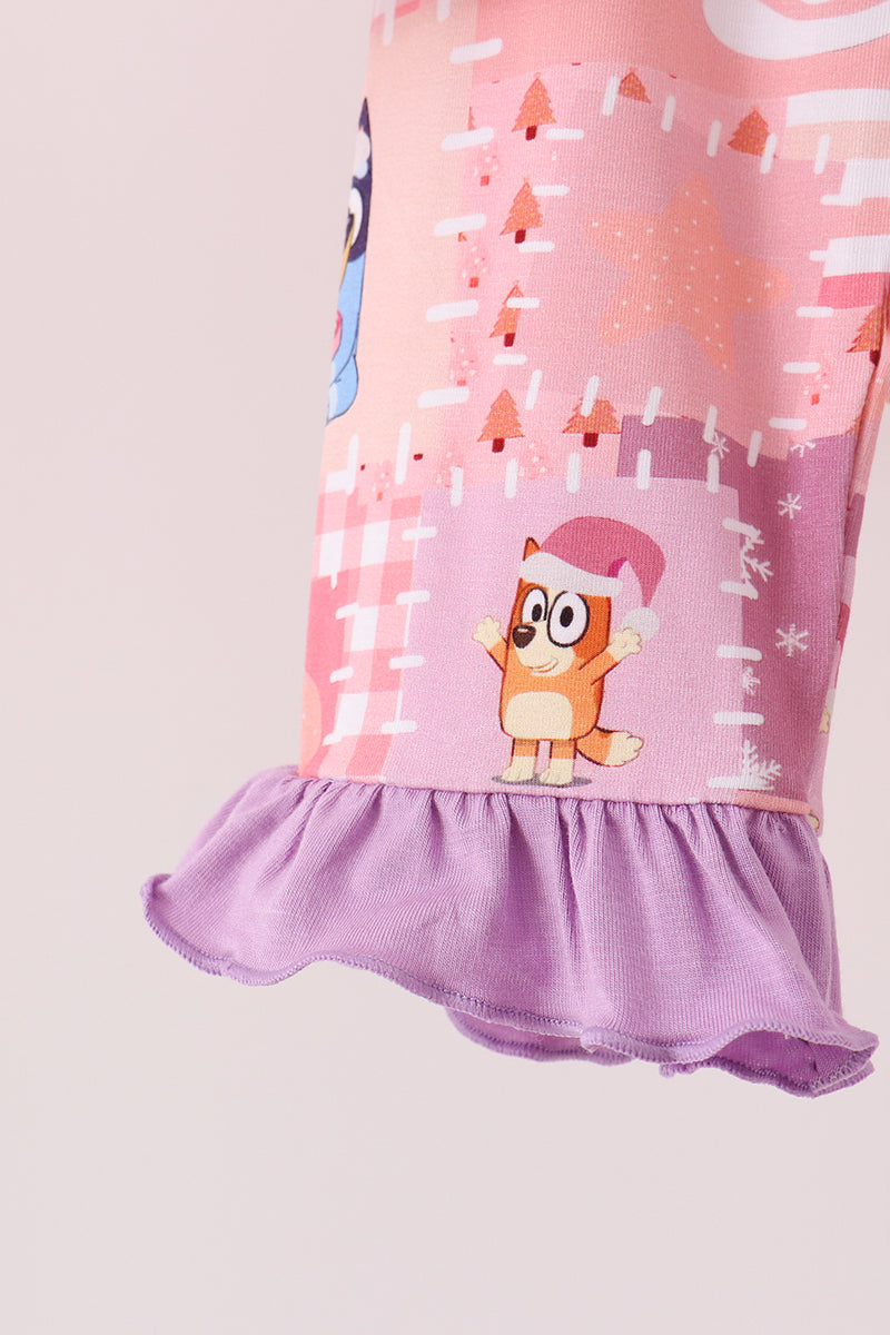 Purple christmas bluey bamboo ruffle pajama set