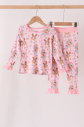 Pink bluey bamboo ruffle pants set