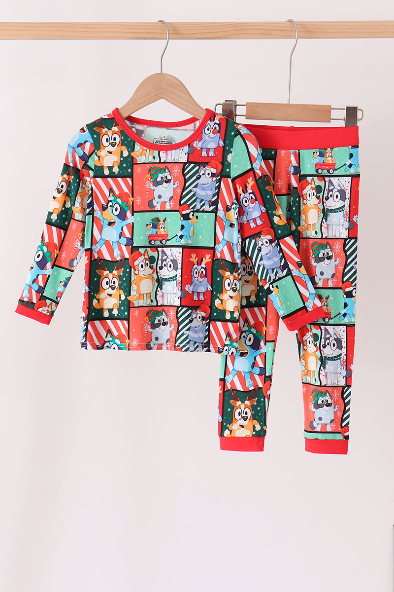 Red christmas bluey bamboo pants set