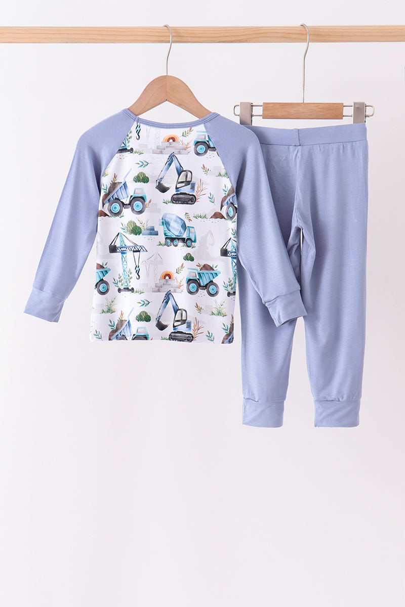 Blue Excavator Bamboo Pajama Set