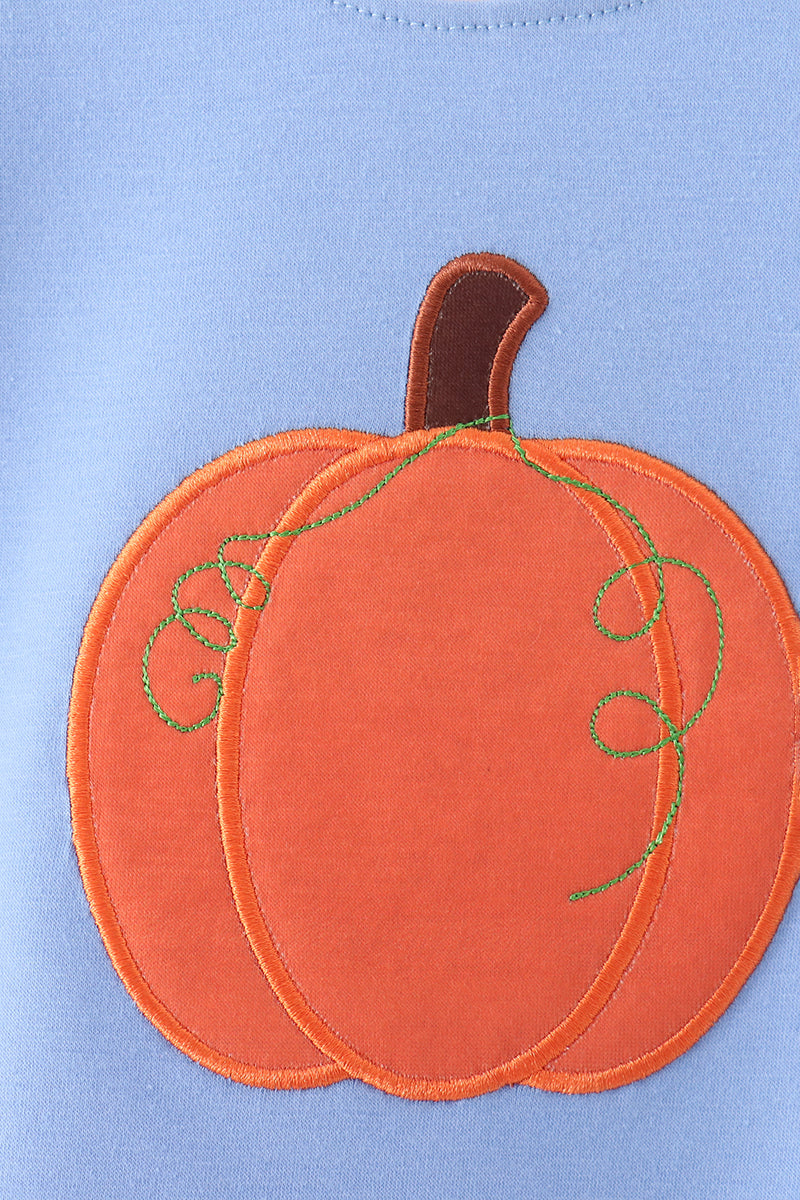 Blue pumpkin applique romper