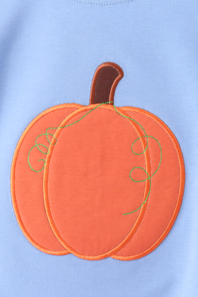 Blue pumpkin applique stripe pants set
