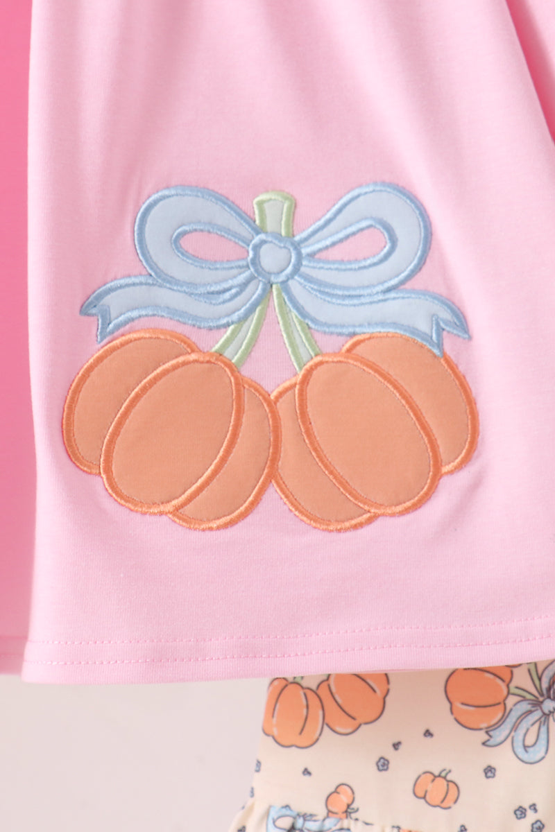 Pink bow pumpkin ruffle pants set