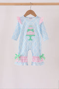 Blue birthday cake appilque ruffle romper