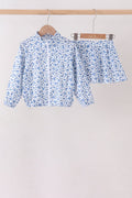 Blue floral print skorts set
