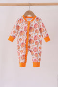 Orange Pumpkin Print Ruffle Romper