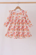 Orange Pumpkin Print Ruffle Dress