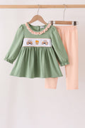 Green farm embroidery ruffle pants set