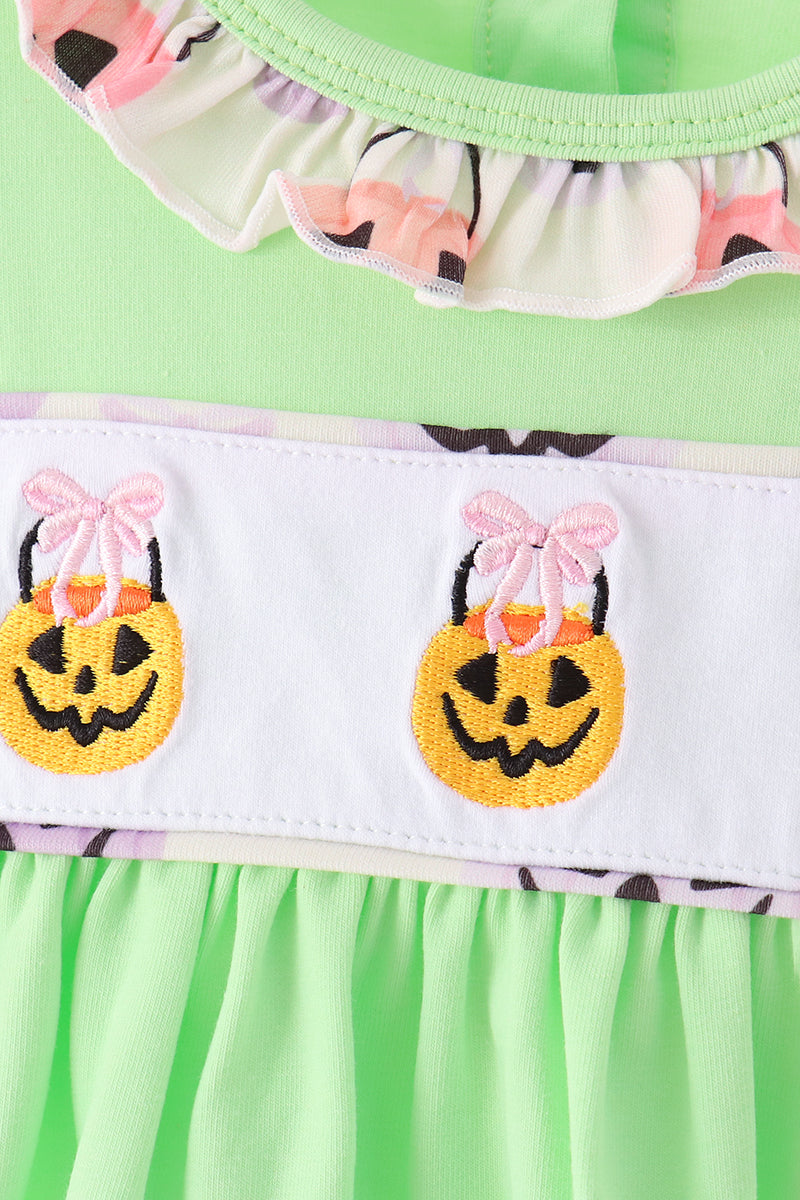Green Jack-O-Lantern embroidery ruffle bloomer set
