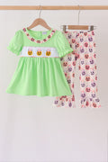 Green Jack-O-Lantern embroidery ruffle pants set