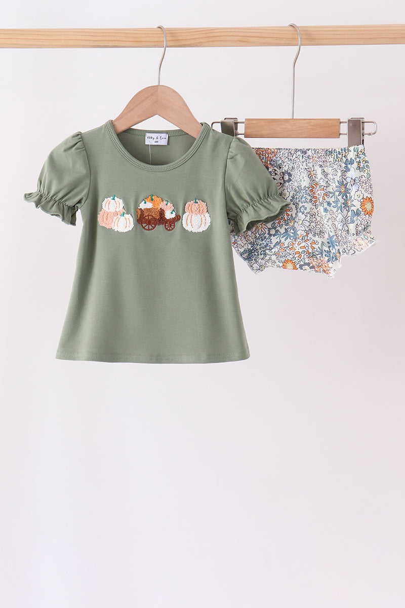 Green pumpkin french knot bloomer set