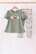 Green pumpkin french knot pants set