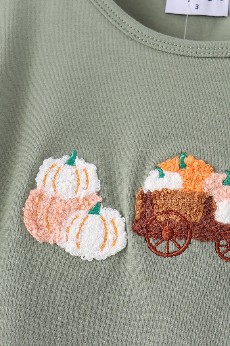 Green pumpkin french knot pants set