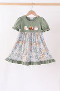 Green pumpkin french knot dress