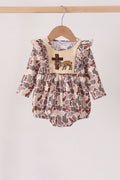 Khaki camoufalge cross deer embroidery ruffle bubble