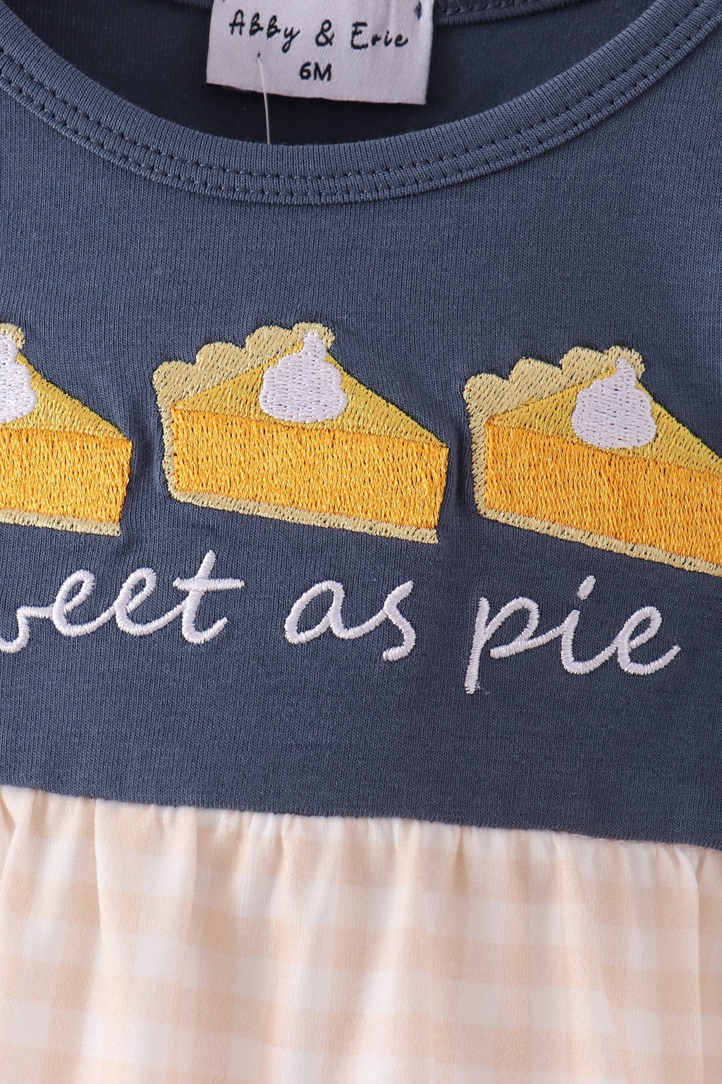 Navy sweet as pie embroidery gingham bubble