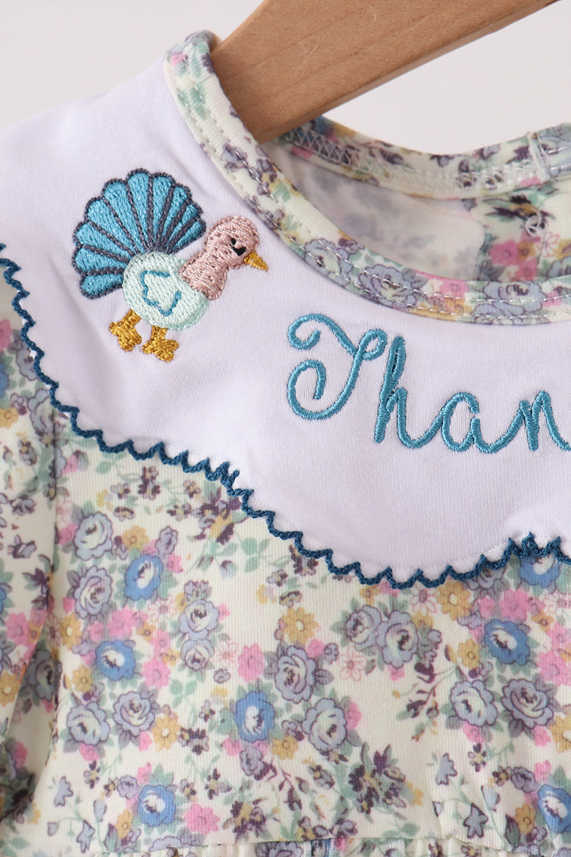 Blue turkey embroidery bubble