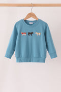 Blue Cow Embroidery Top