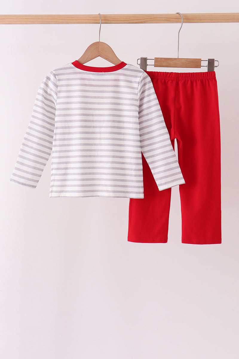 Gray Stripe Daddy's Helper Embroidery Pants Set