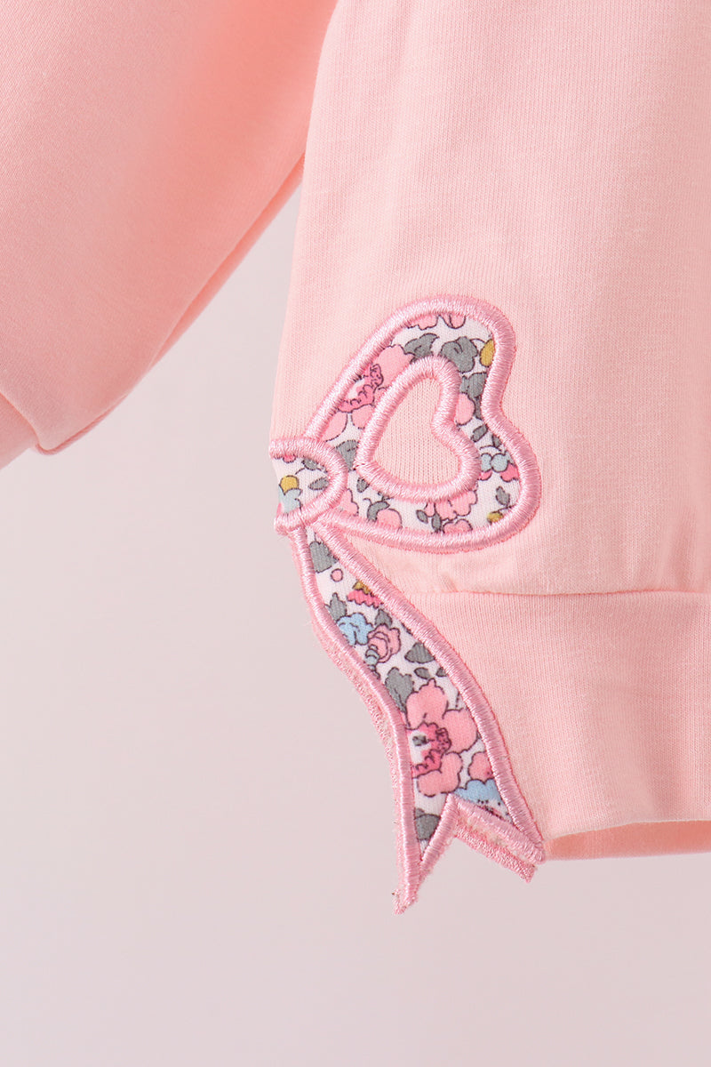 Pink Floral Bow Applique Pants Set