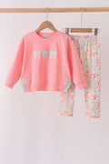 Pink Floral Bow Applique Pants Set
