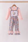 Pink Chicken Applique Jumpsuit Set