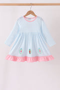 Blue Stripe Nutcracker Embroidery Ruffle Dress