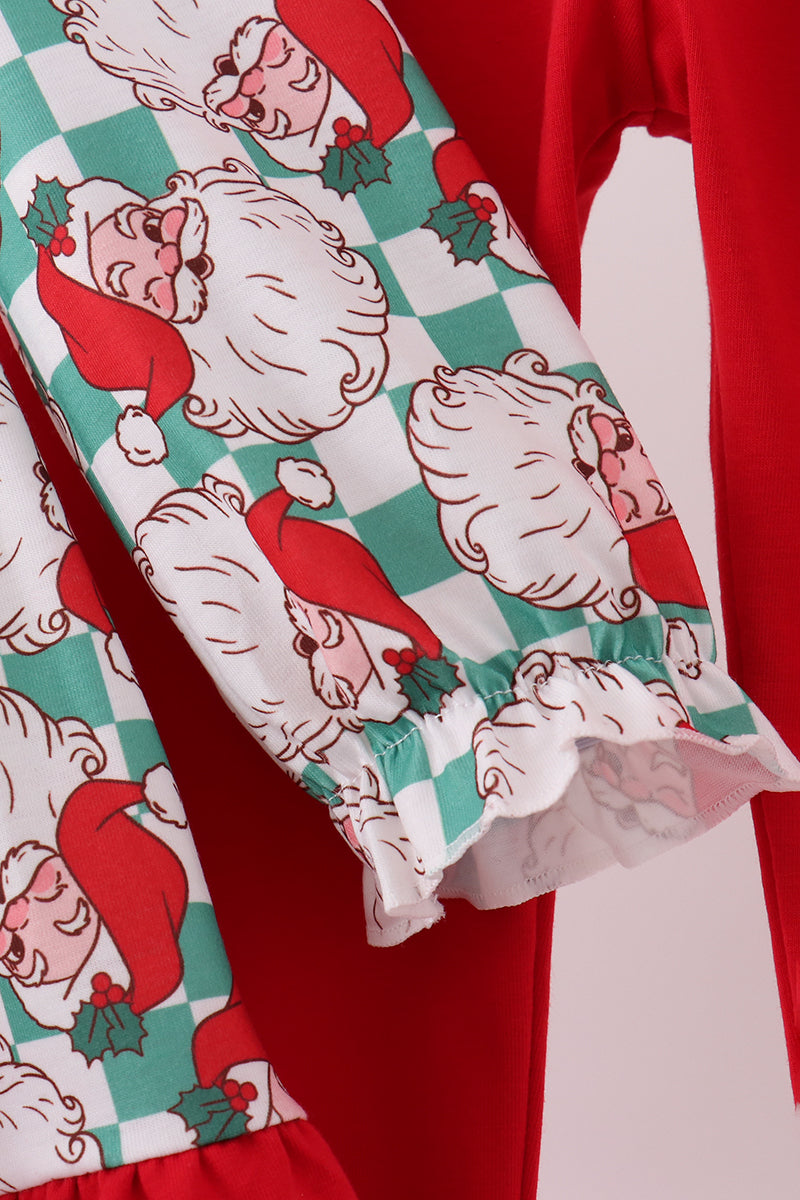 Red Santa Embroidery Ruffle Pants Set