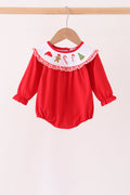 Red Holly Jolly Embroidery Ruffle Bubble