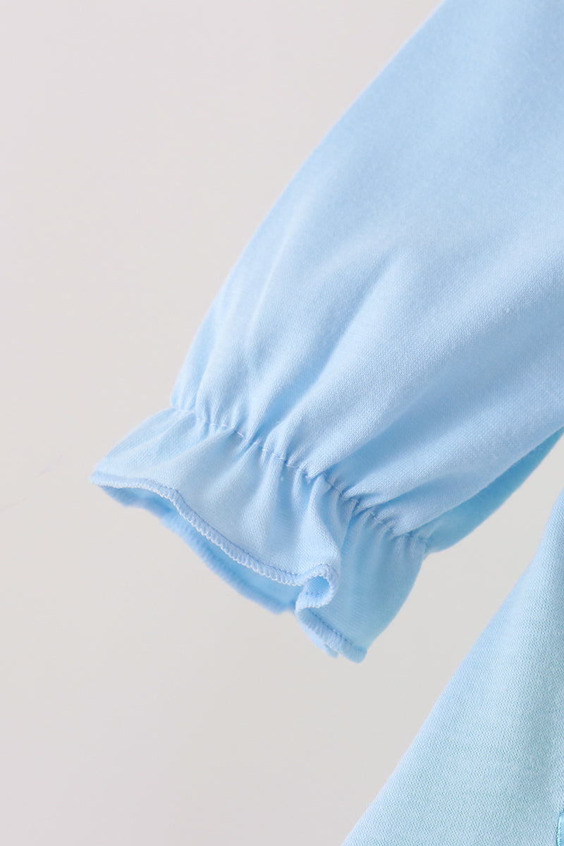 Colorblock character applique ruffle bubble