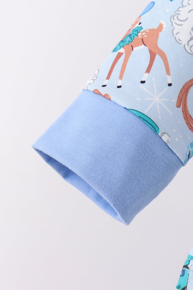 Blue Cowboy Santa Embroidery Pants Set